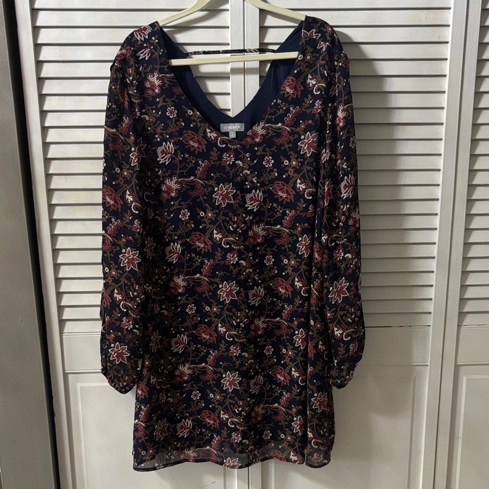 Lovesick Floral V-Neck Long Sleeve Women's Dress - Navy/Pink